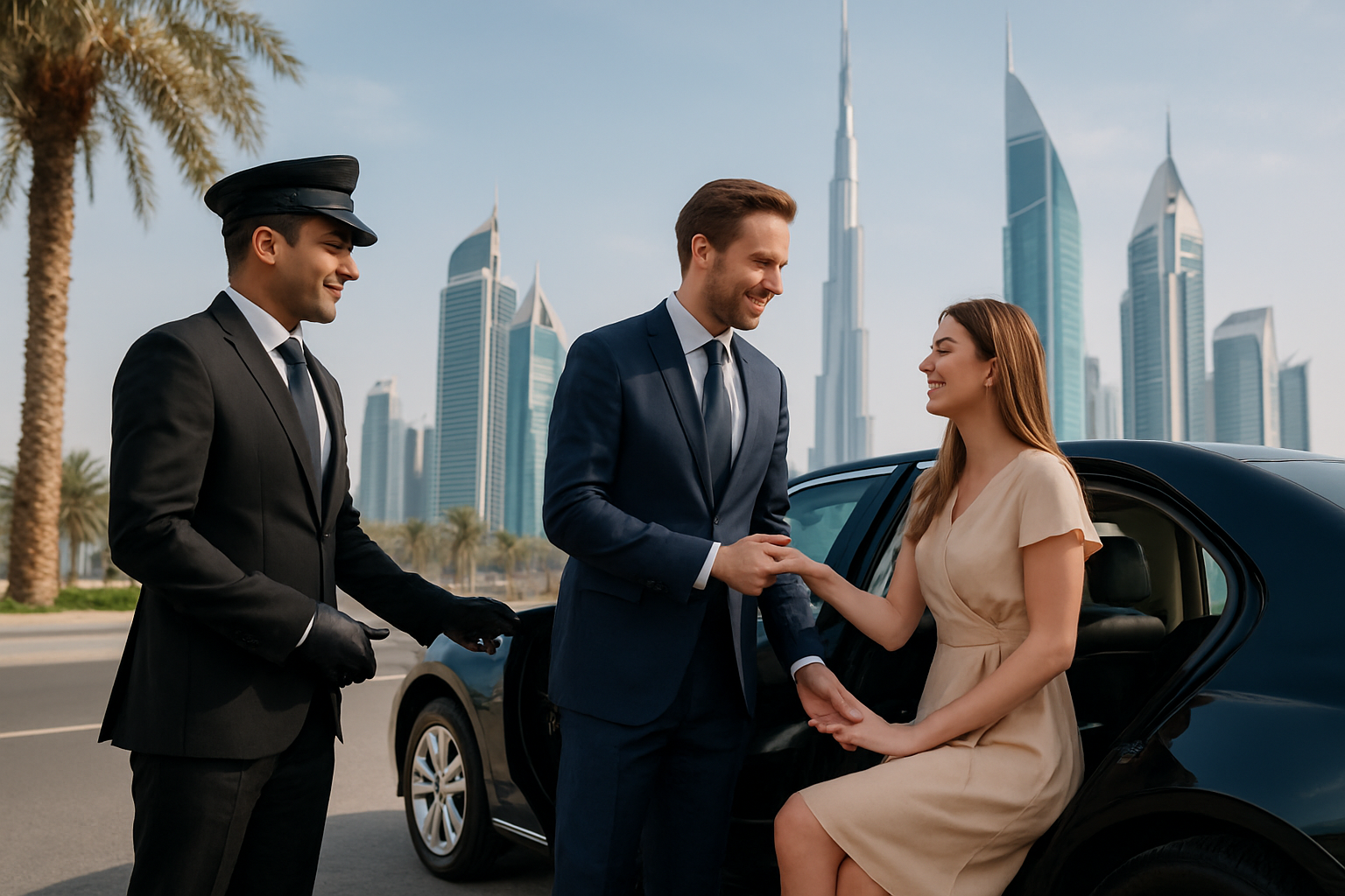 Professional chauffeur assisting passengers in Dubai